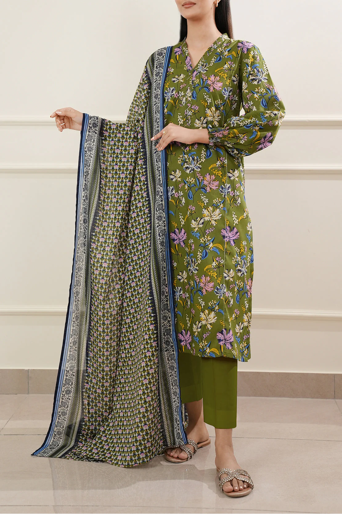 Unstitched Printed Lawn 3 Piece
