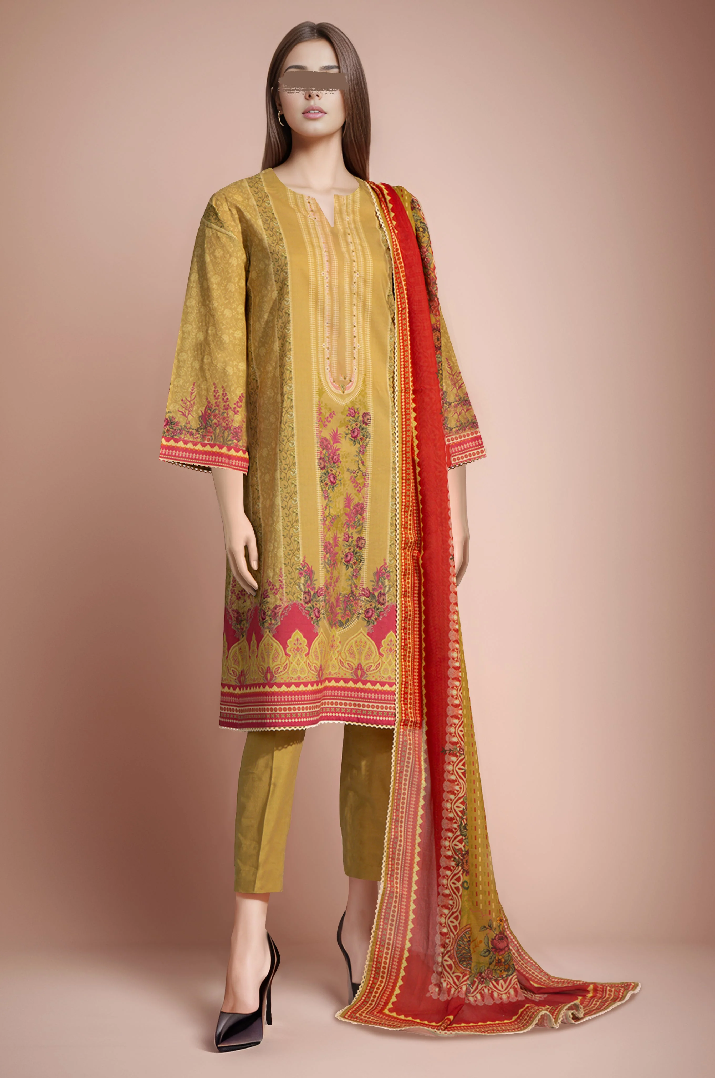 Unstitched Printed Lawn 3 Piece