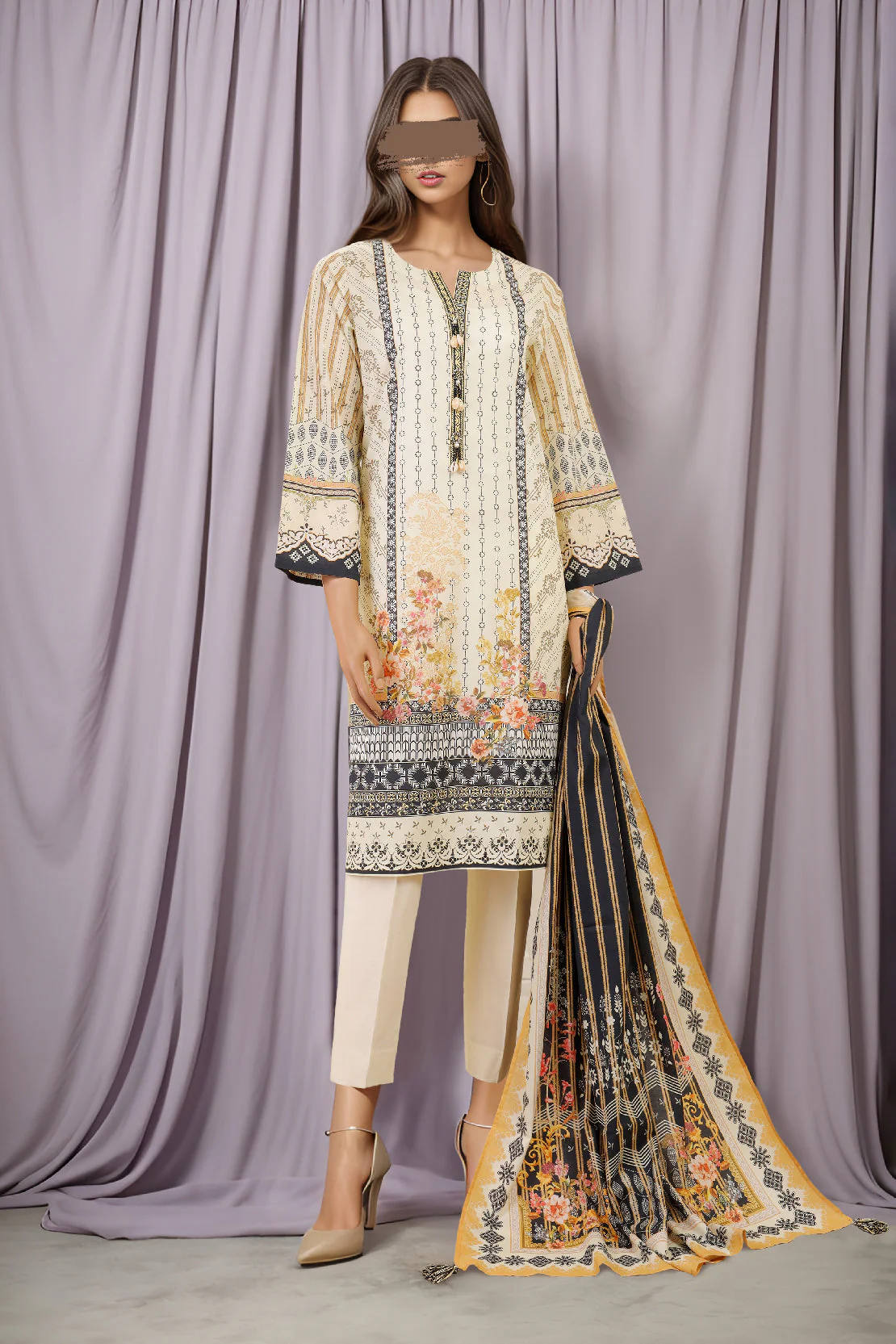 Unstitched Printed Lawn 3 Piece