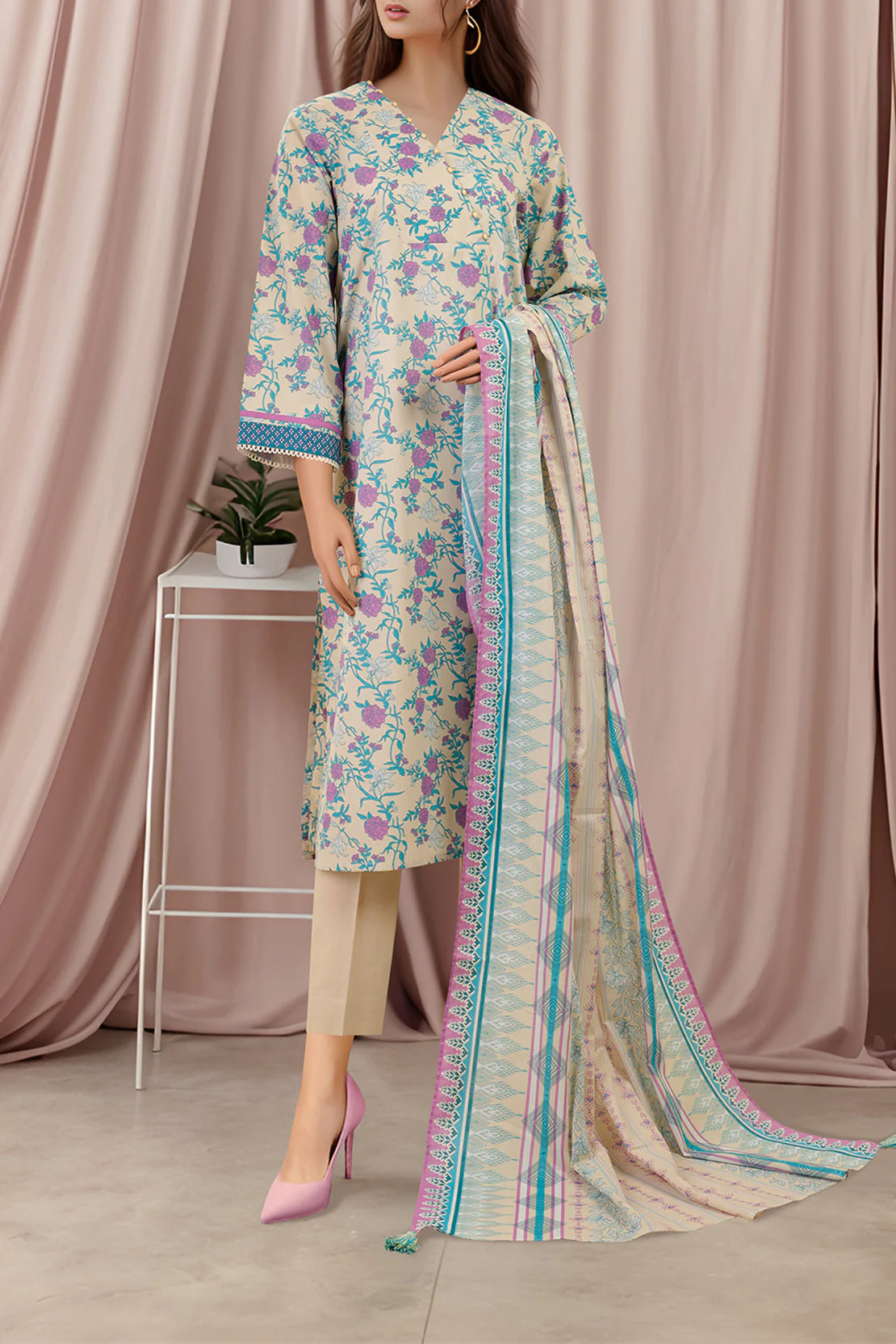 Unstitched Printed Lawn Shirt - Image 2