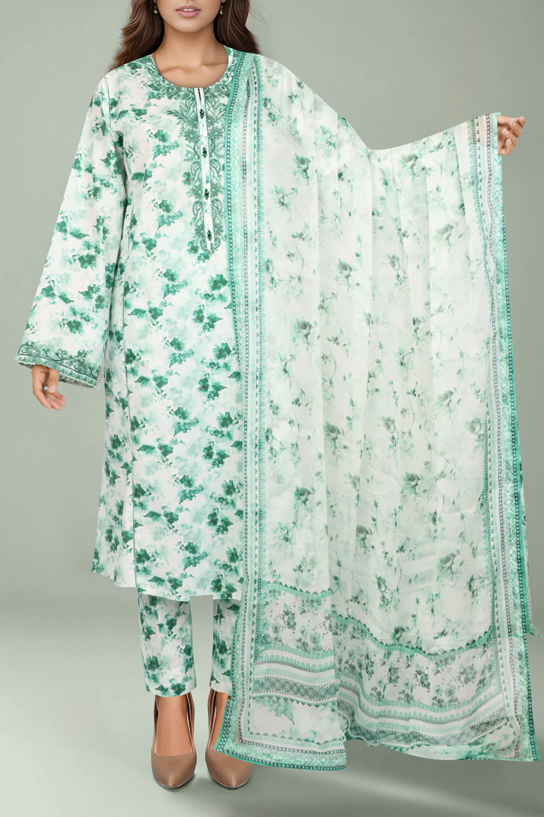 Unstitched Printed Lawn Shirt - Image 3