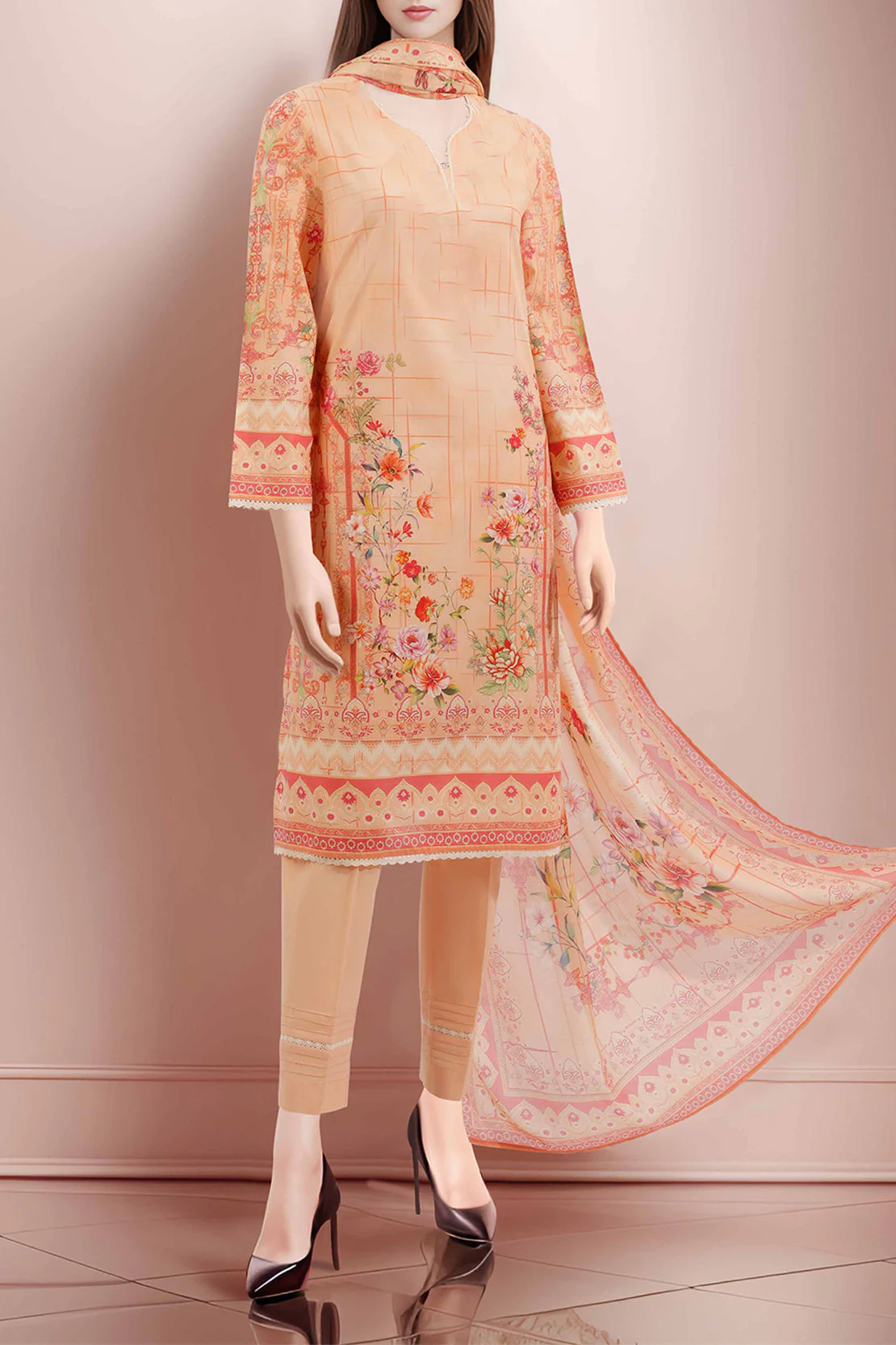 Unstitched Printed  Lawn Shirt - Image 2