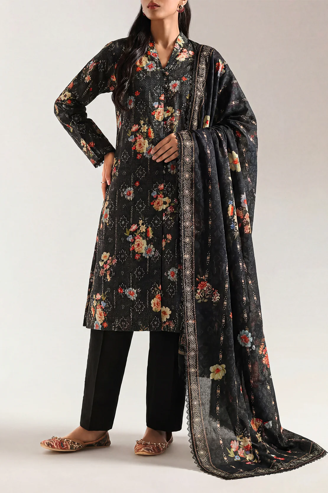 Unstitched Printed Self Jacquard 2 Piece (Shirt/Dupatta)