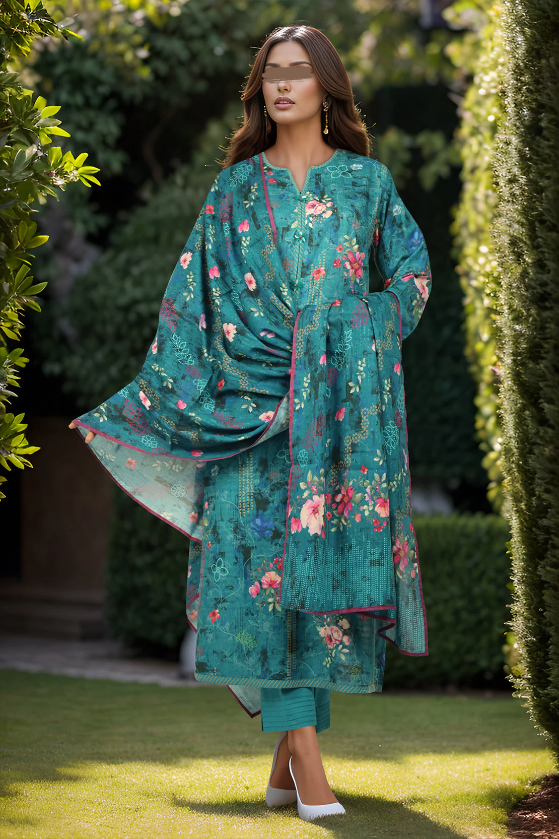 Unstitched Printed Self Jacquard 2 Piece (Shirt/Dupatta) - Image 3