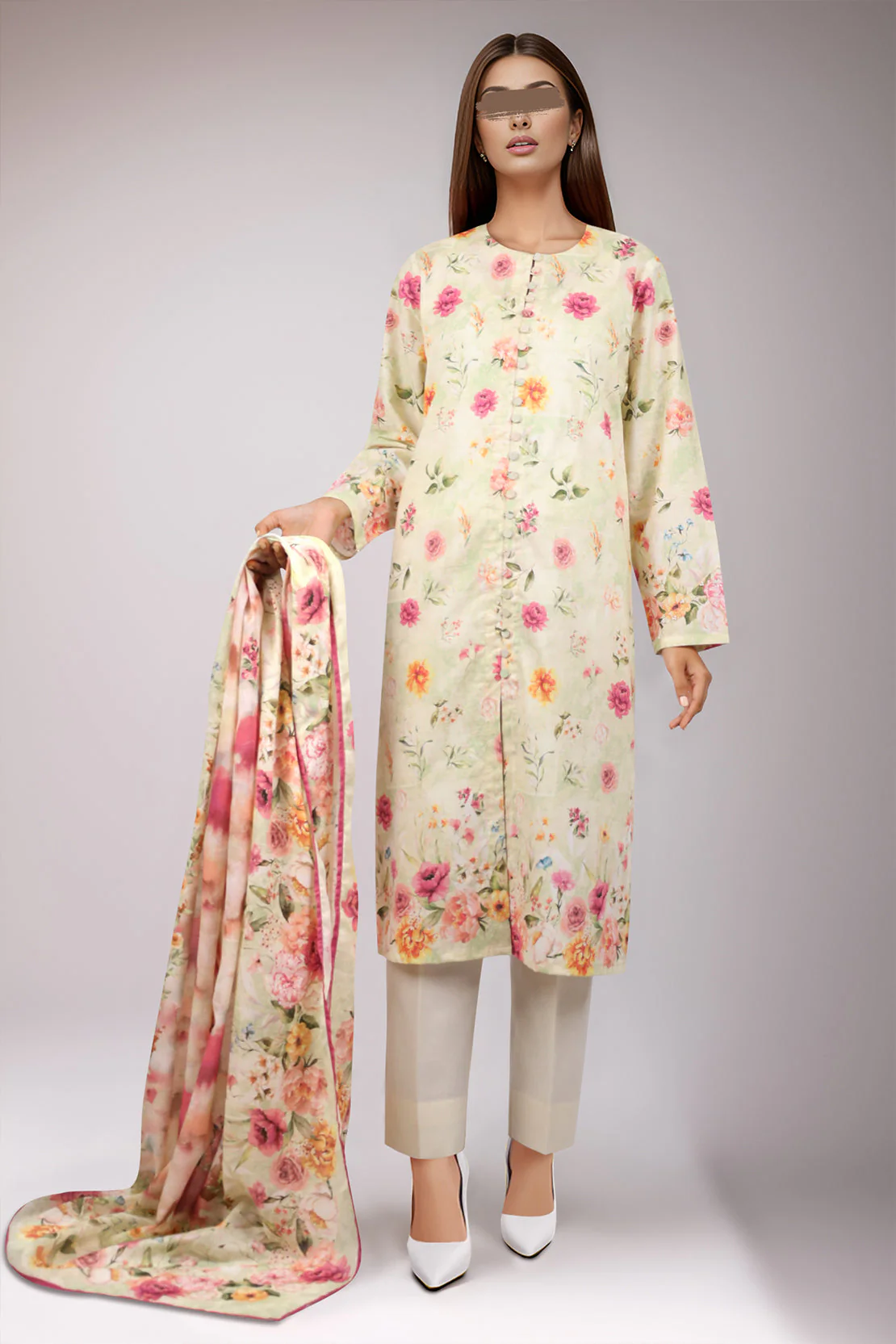 Unstitched Printed Self Jacquard 2 Piece(Shirt/Dupatta) - Image 2