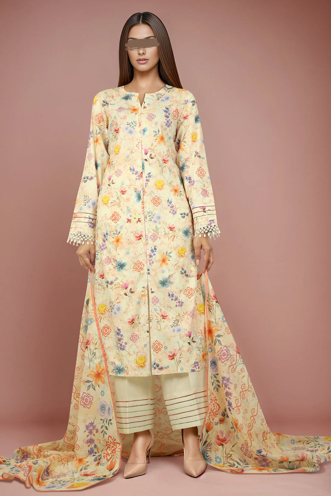 Unstitched Printed Self Jacquard 2 Piece(Shirt/Dupatta) - Image 2