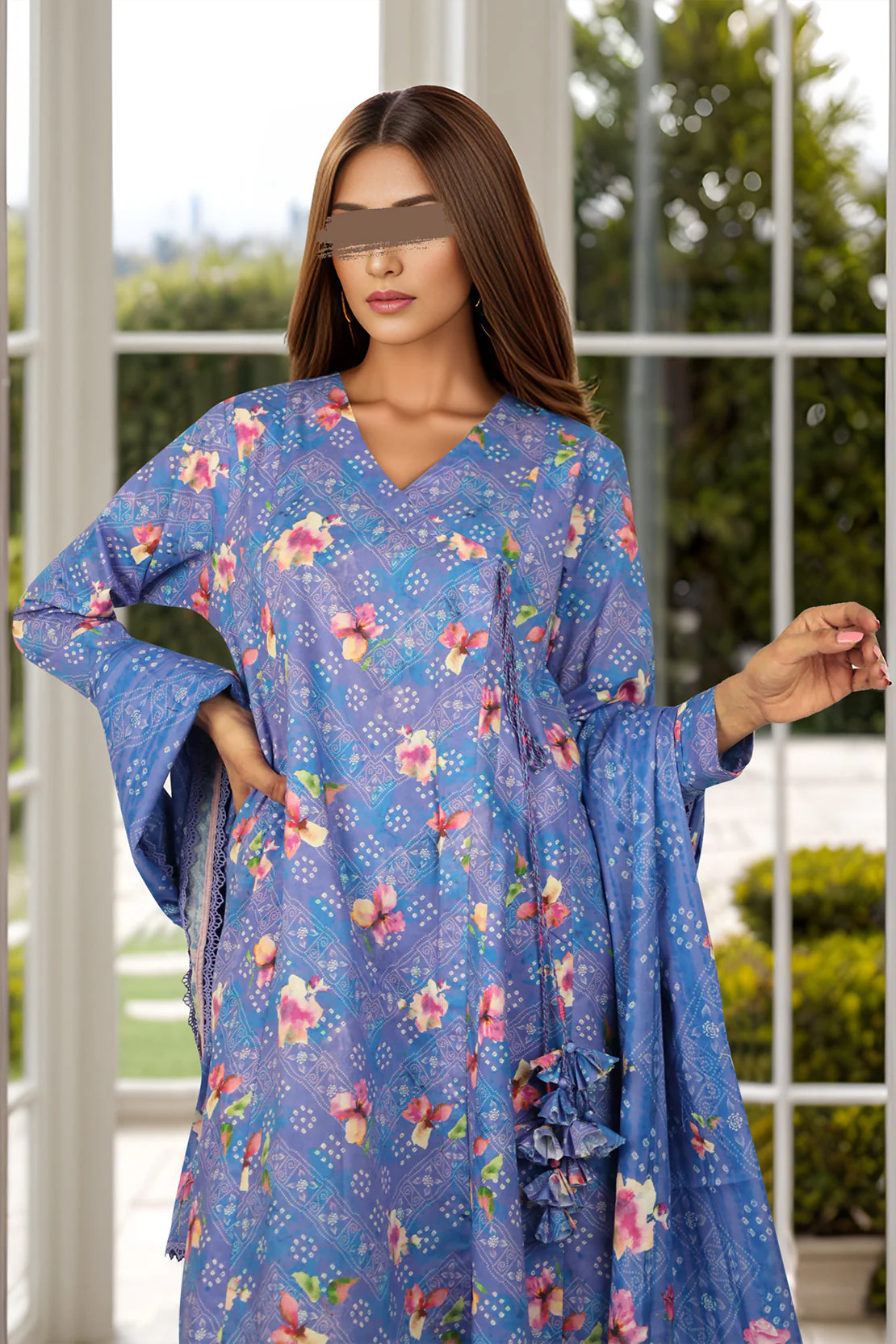Unstitched Printed Self Jacquard 2 Piece(Shirt/Dupatta) - Image 2