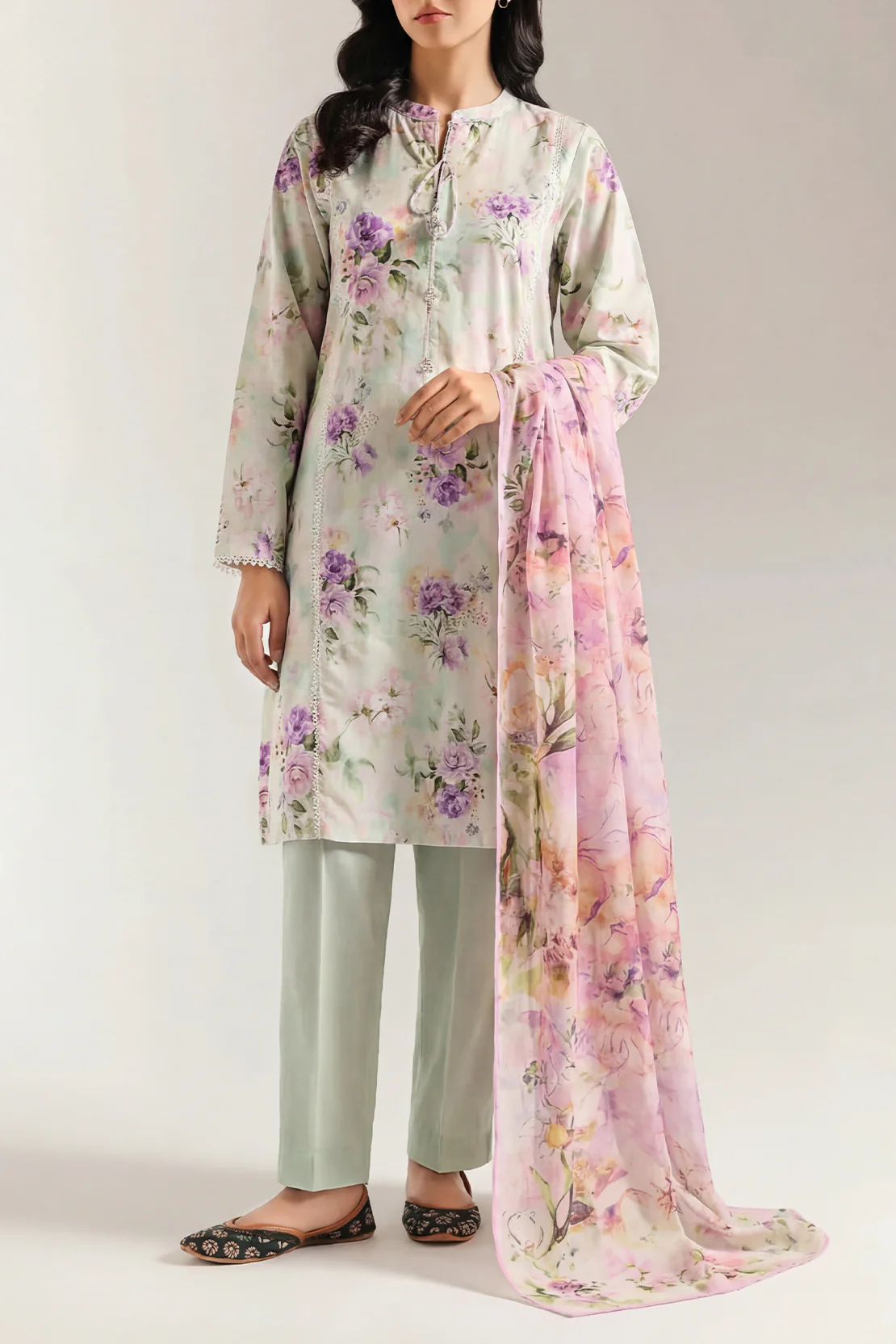 Unstitched Printed Self Jacquard 2 Piece(Shirt/Dupatta)