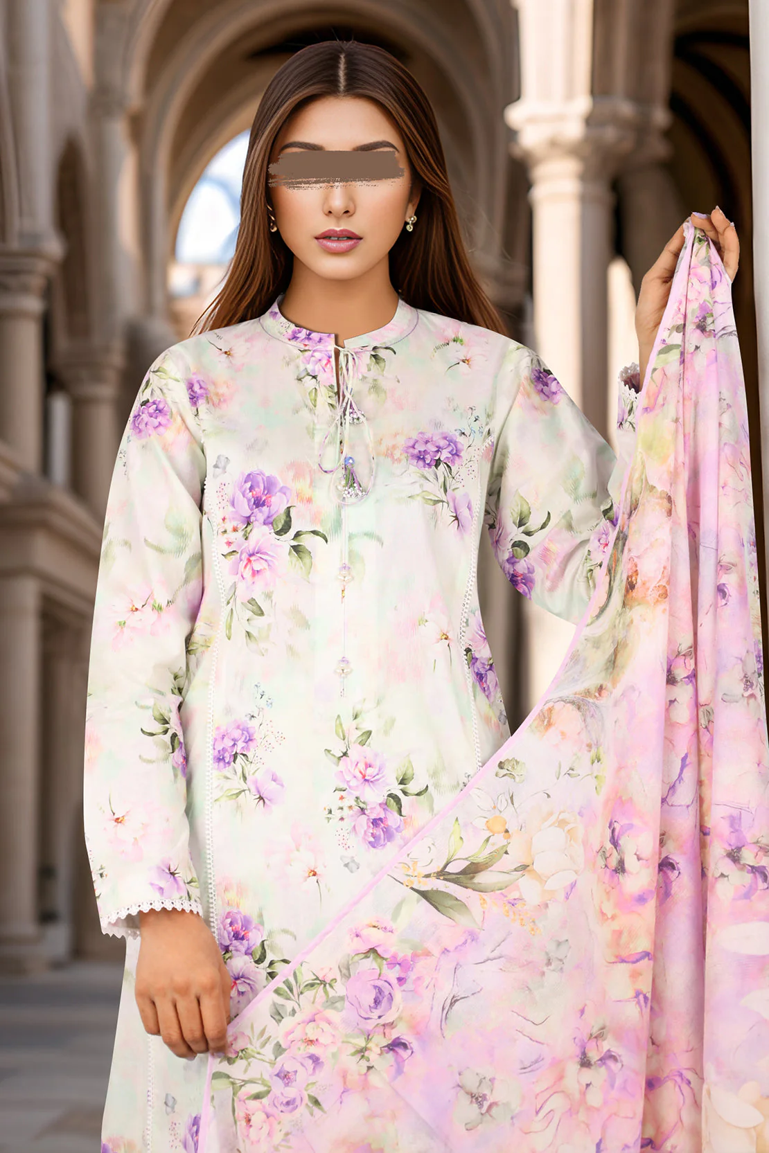 Unstitched Printed Self Jacquard 2 Piece(Shirt/Dupatta) - Image 3