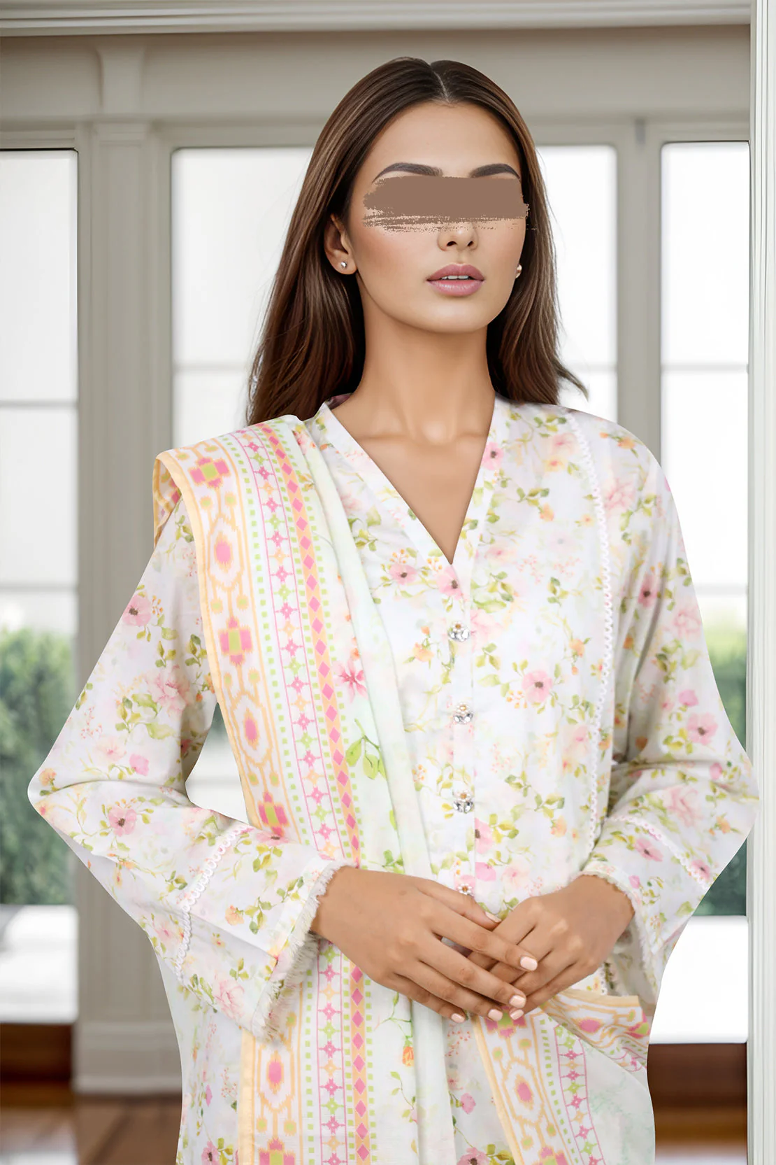 Unstitched Printed Self Jacquard 2 Piece(Shirt/Dupatta)