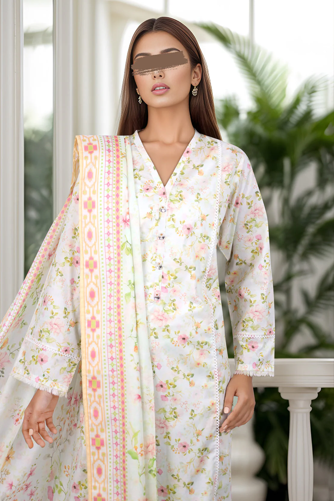 Unstitched Printed Self Jacquard 2 Piece(Shirt/Dupatta) - Image 3