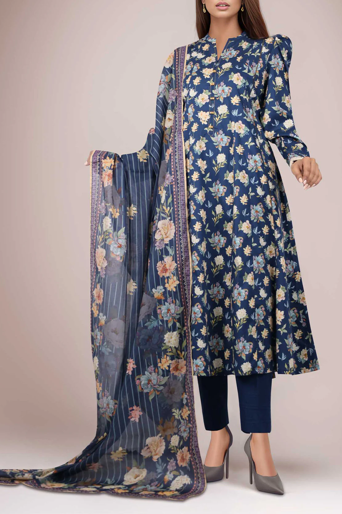 Unstitched Printed Self Jacquard Shirt - Image 2