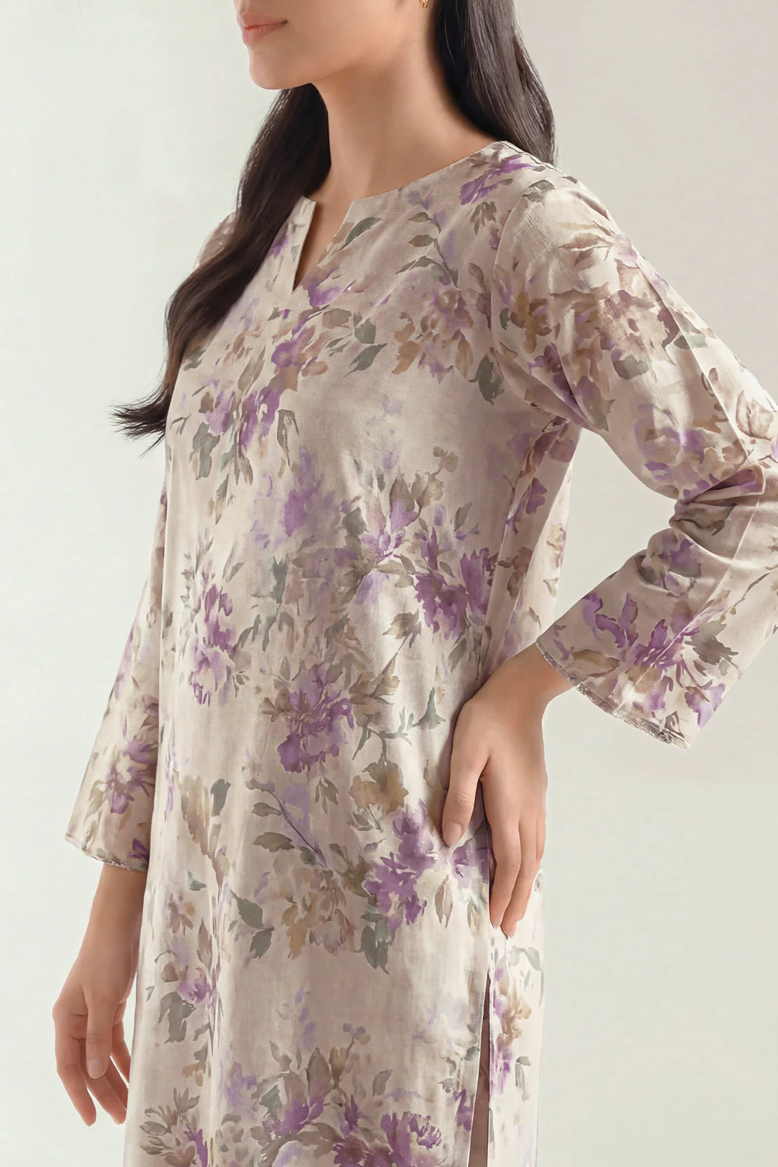 Unstitched Printed Self Jacquard Shirt - Image 2
