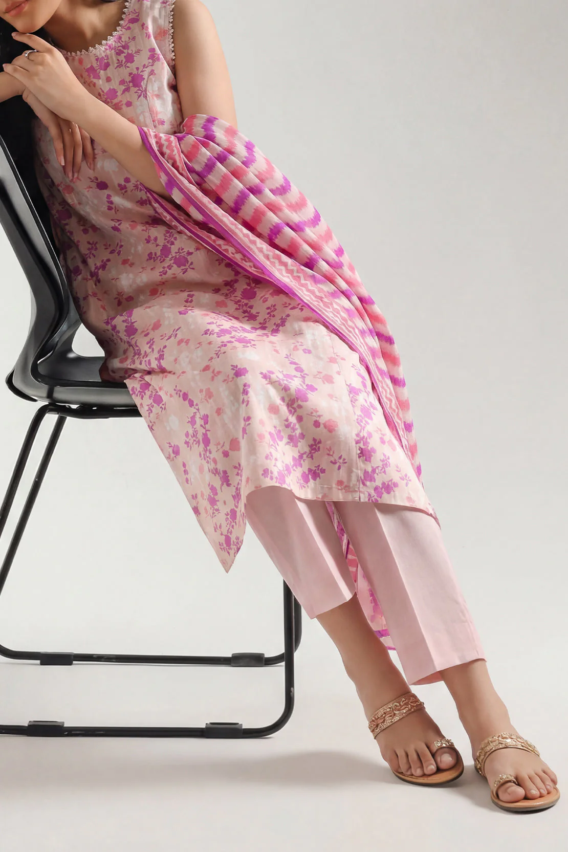 Unstitched Printed Self Strip Lawn 2 Piece (Shirt/Dupatta) - Image 2