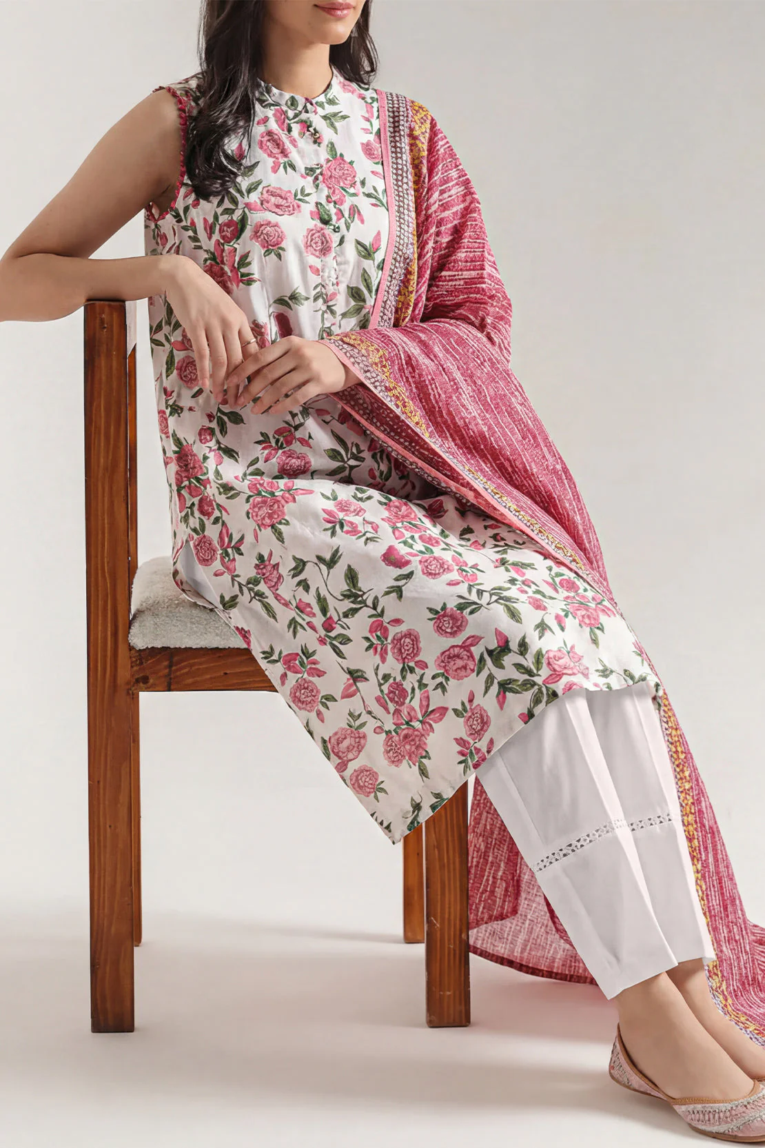 Unstitched Printed Self Strip Lawn 2 Piece (Shirt/Dupatta) - Image 2
