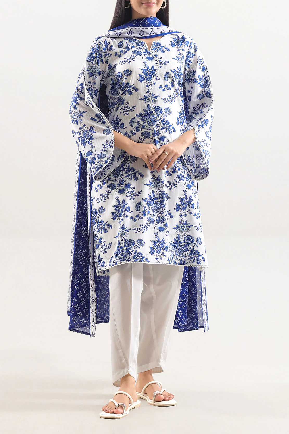 Unstitched Printed Self Strip Lawn 2 Piece (Shirt/Dupatta) - Image 2