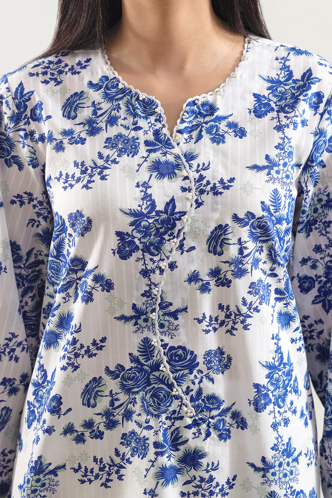 Unstitched Printed Self Strip Lawn 2 Piece (Shirt/Dupatta) - Image 4