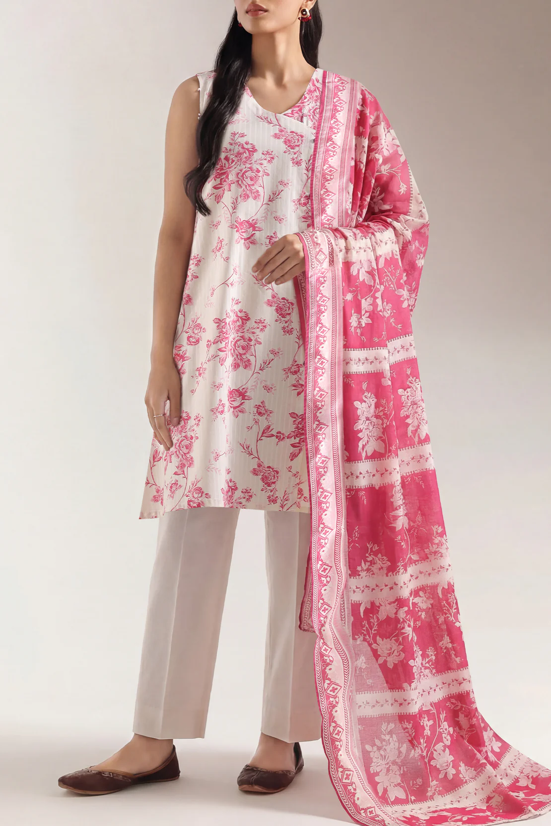 Unstitched Printed Self Strip Lawn 2 Piece (Shirt/Trouser)