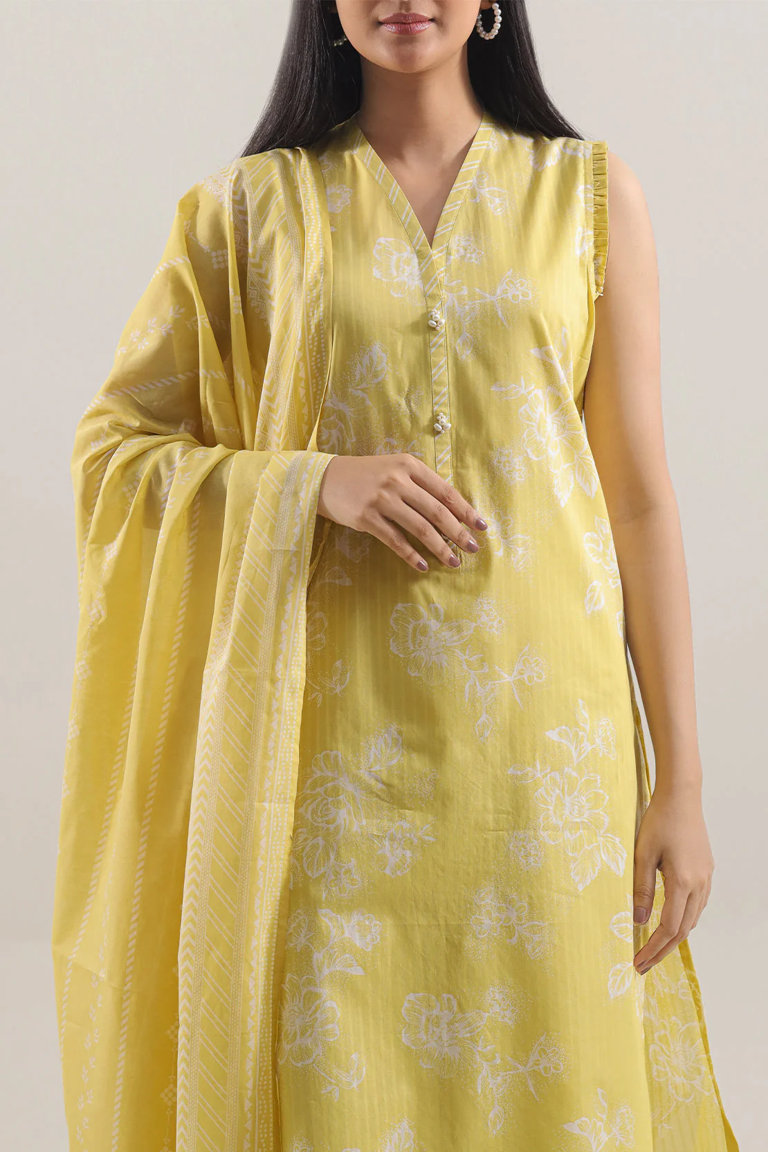 Unstitched Printed Self Strip Lawn 2 Piece (Shirt/Trouser) - Image 2