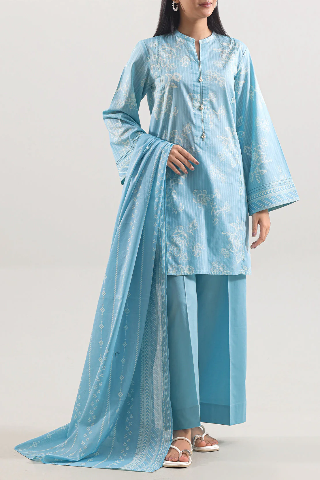 Unstitched Printed Self Strip Lawn 2 Piece (Shirt/Trouser)