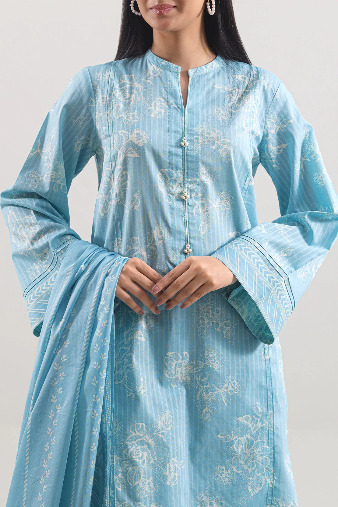 Unstitched Printed Self Strip Lawn 2 Piece (Shirt/Trouser) - Image 2