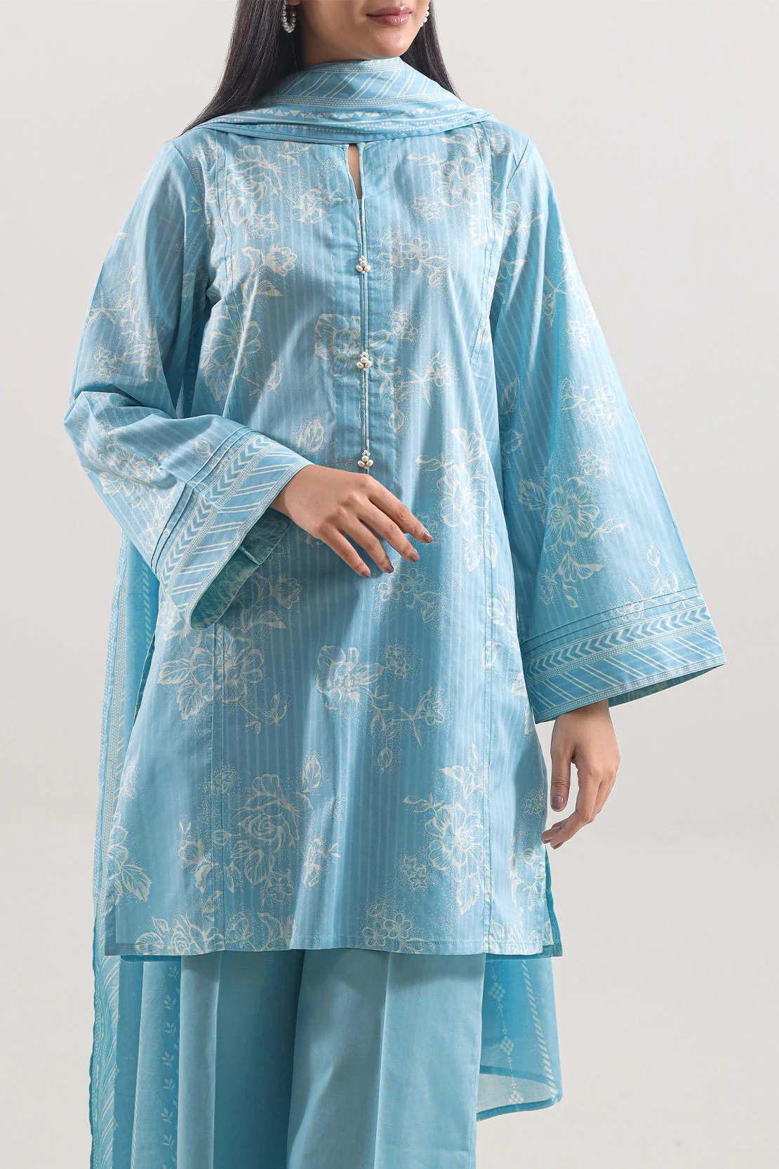 Unstitched Printed Self Strip Lawn 2 Piece (Shirt/Trouser) - Image 3