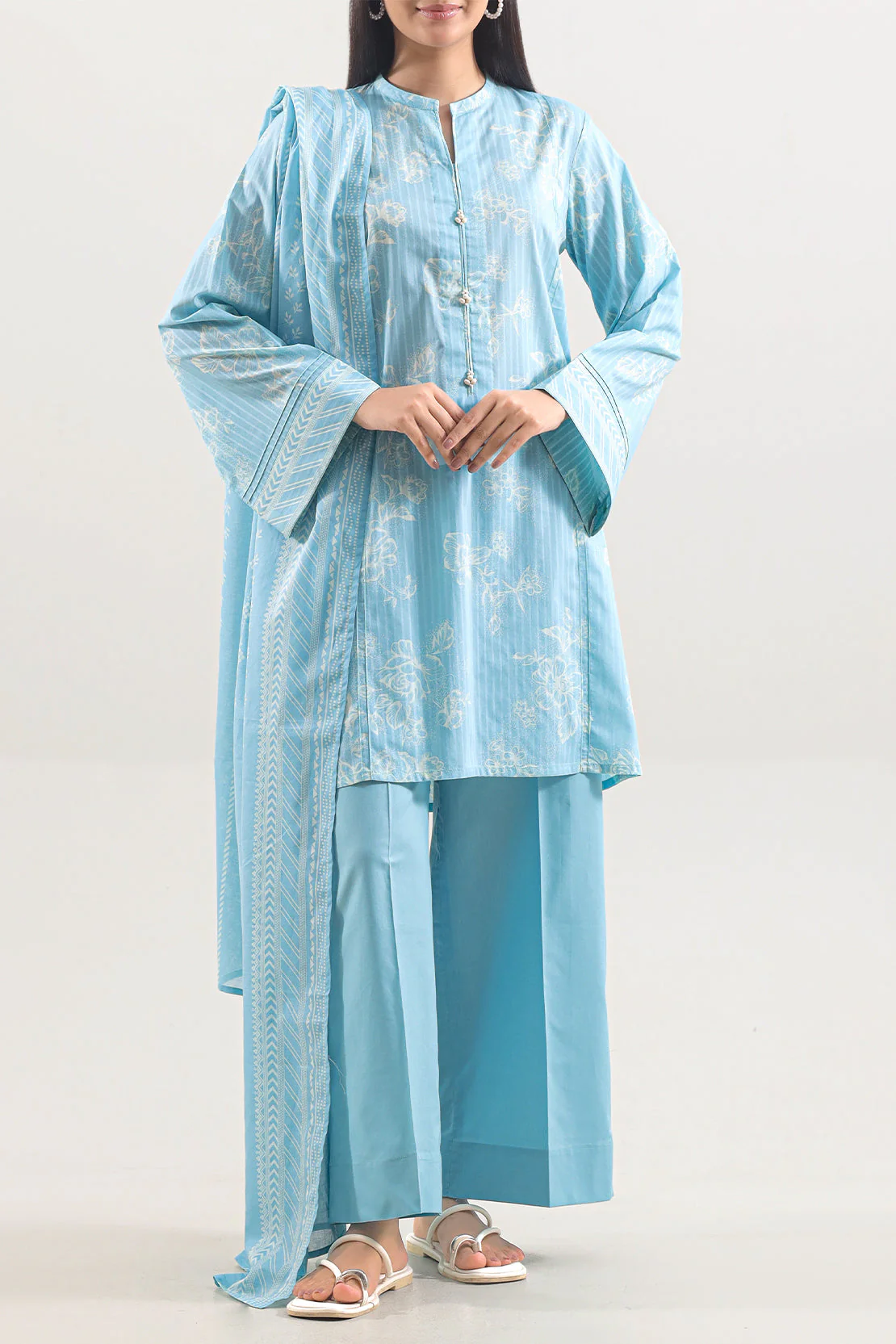 Unstitched Printed Self Strip Lawn 2 Piece (Shirt/Trouser) - Image 4