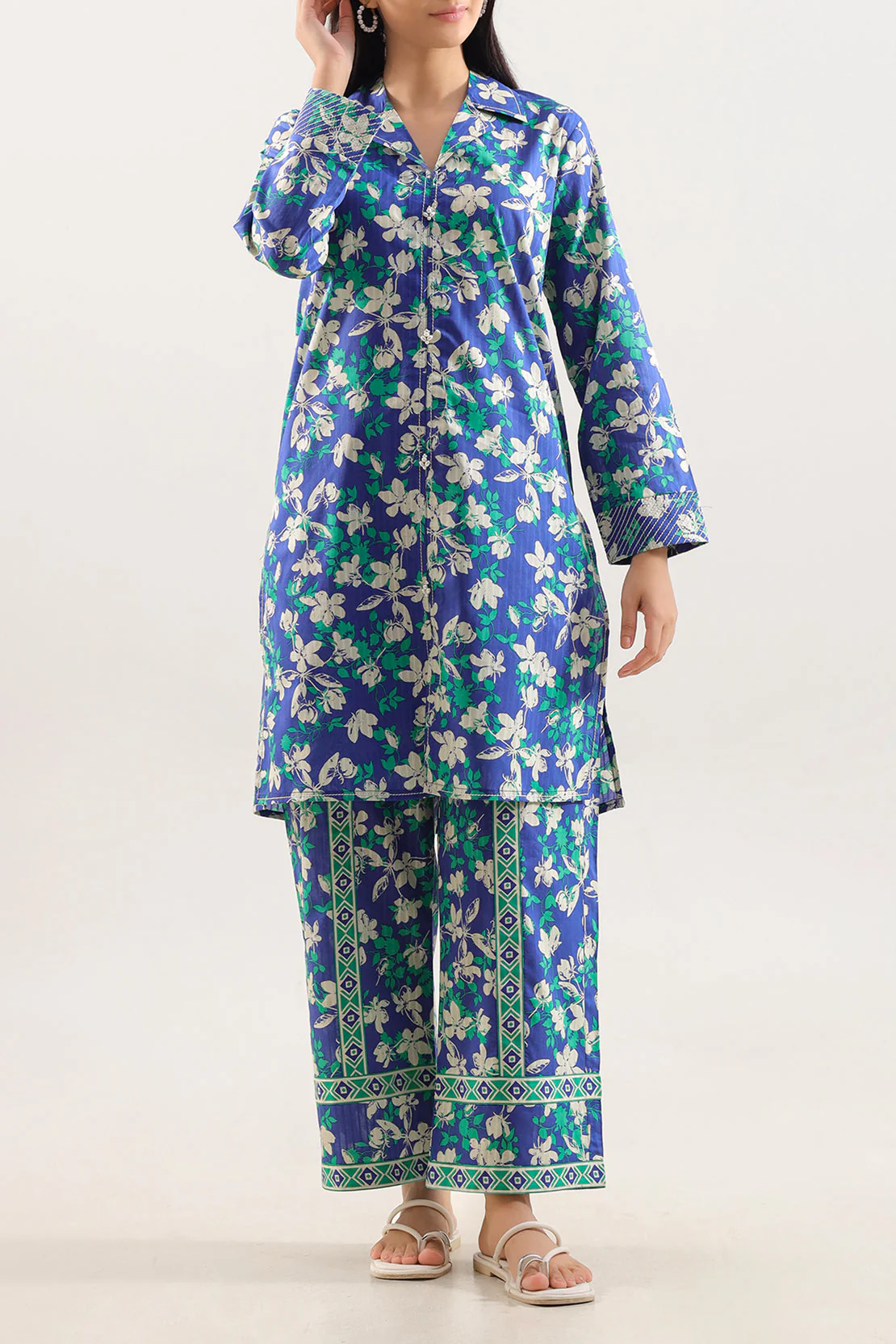 Unstitched Printed Self Strip Lawn 2 Piece (Shirt/Trouser)