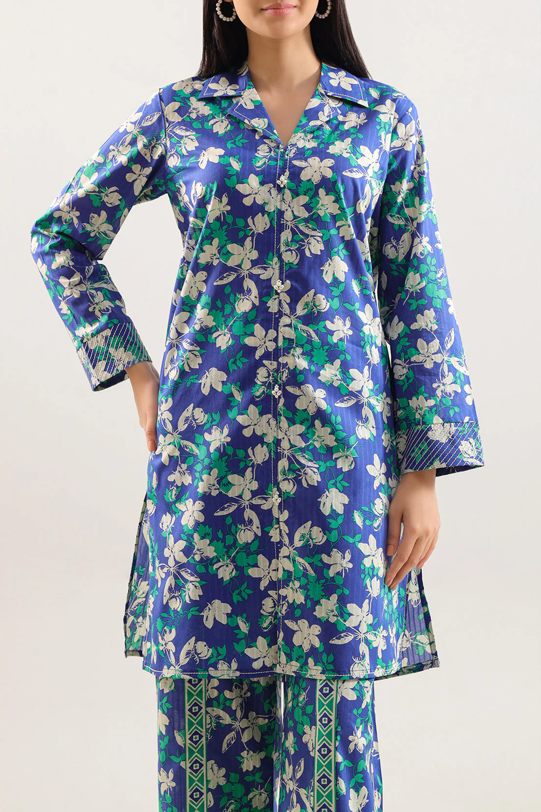 Unstitched Printed Self Strip Lawn 2 Piece (Shirt/Trouser) - Image 2
