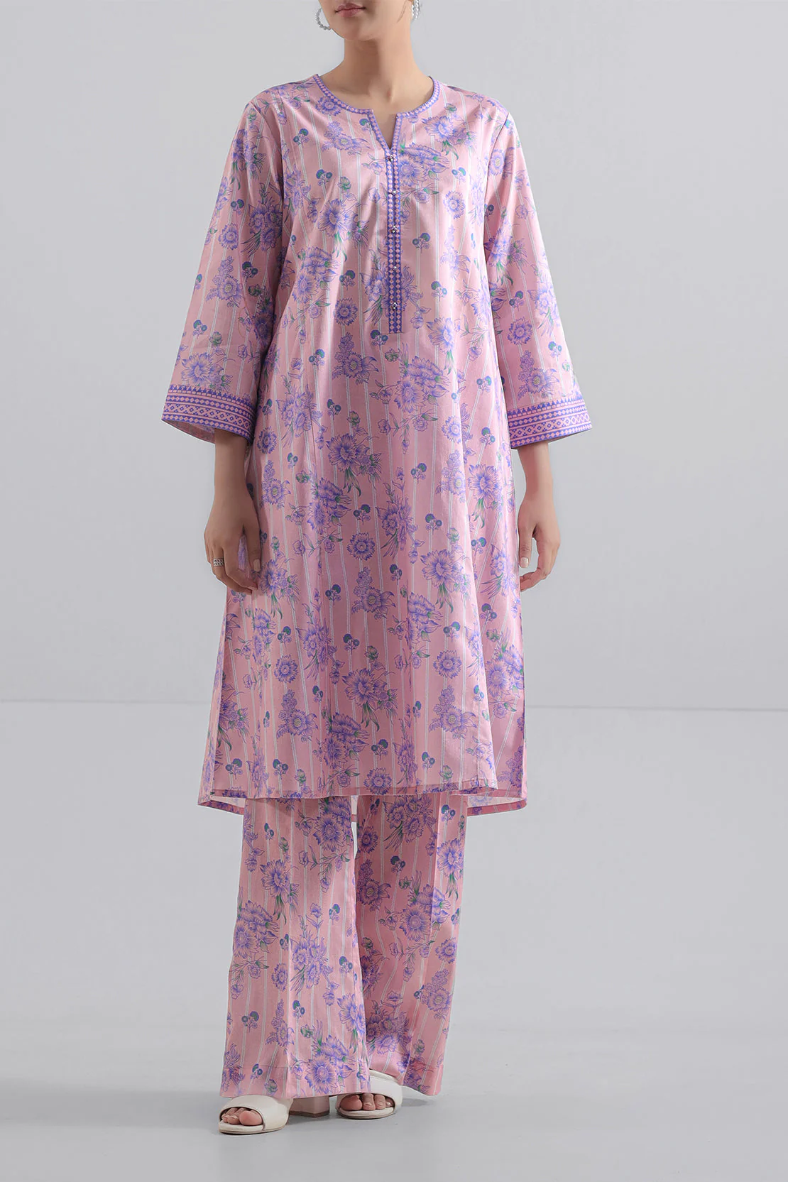 Unstitched Printed Self Strip Lawn 2 Piece (Shirt/Trouser)