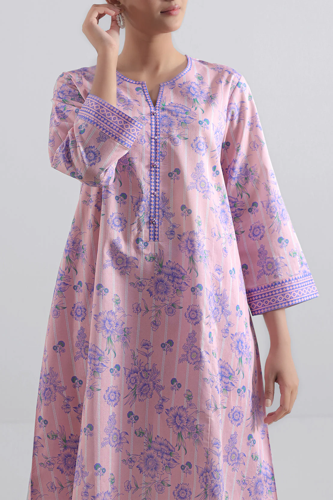 Unstitched Printed Self Strip Lawn 2 Piece (Shirt/Trouser) - Image 2
