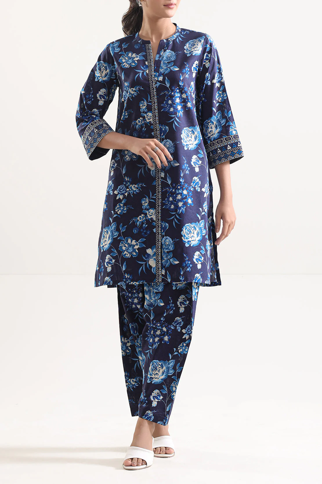 Unstitched Printed Self Strip Lawn 2 Piece (Shirt/Trouser)