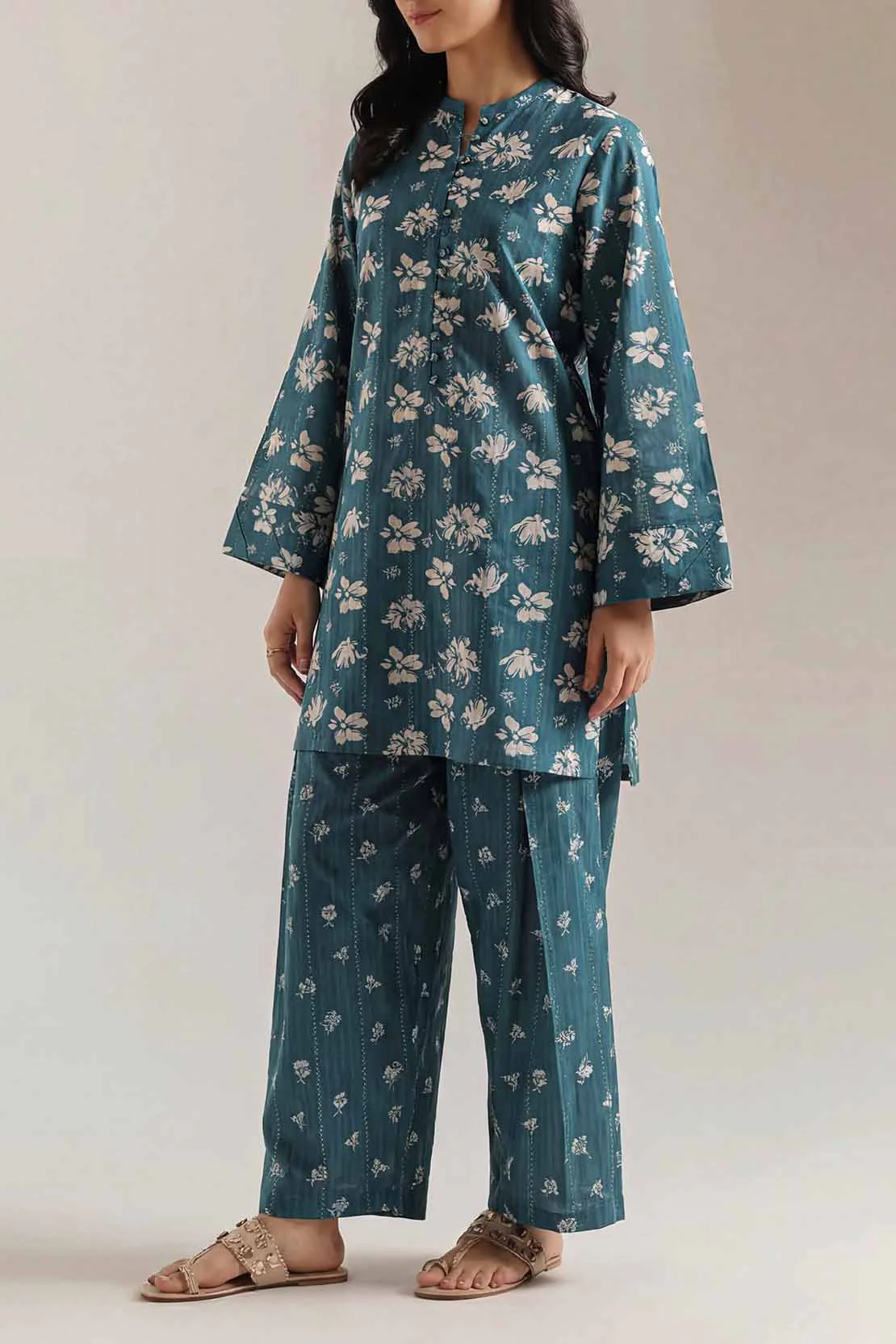 Unstitched Printed Self Strip Lawn 2 Piece (Shirt/Trouser)