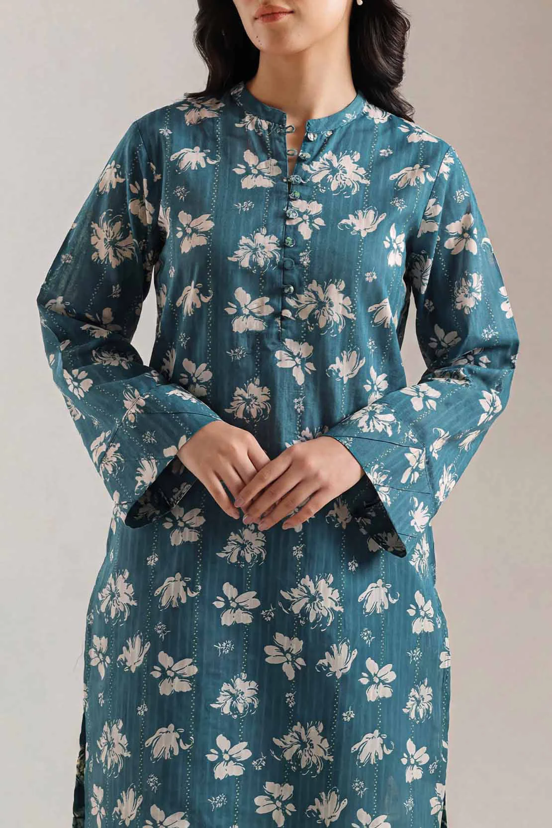 Unstitched Printed Self Strip Lawn 2 Piece (Shirt/Trouser) - Image 2