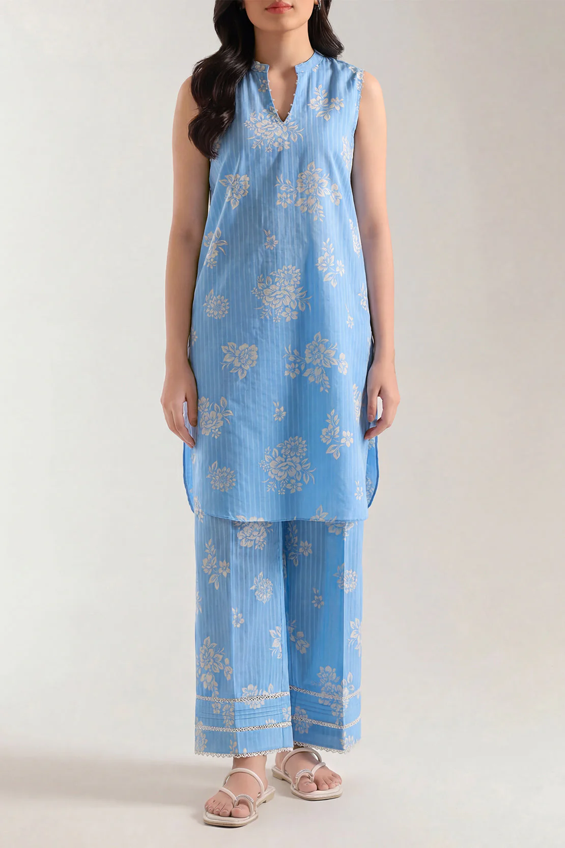 Unstitched Printed Self Strip Lawn 2 Piece (Shirt/Trouser)