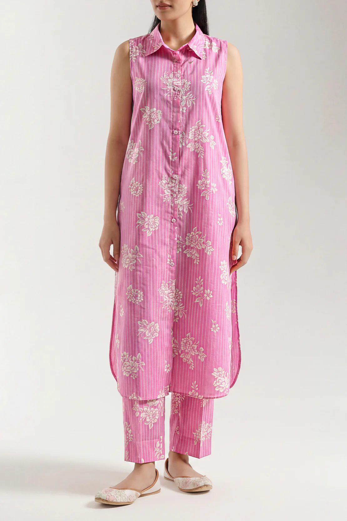 Unstitched Printed Self Strip Lawn 2 Piece (Shirt/Trouser)