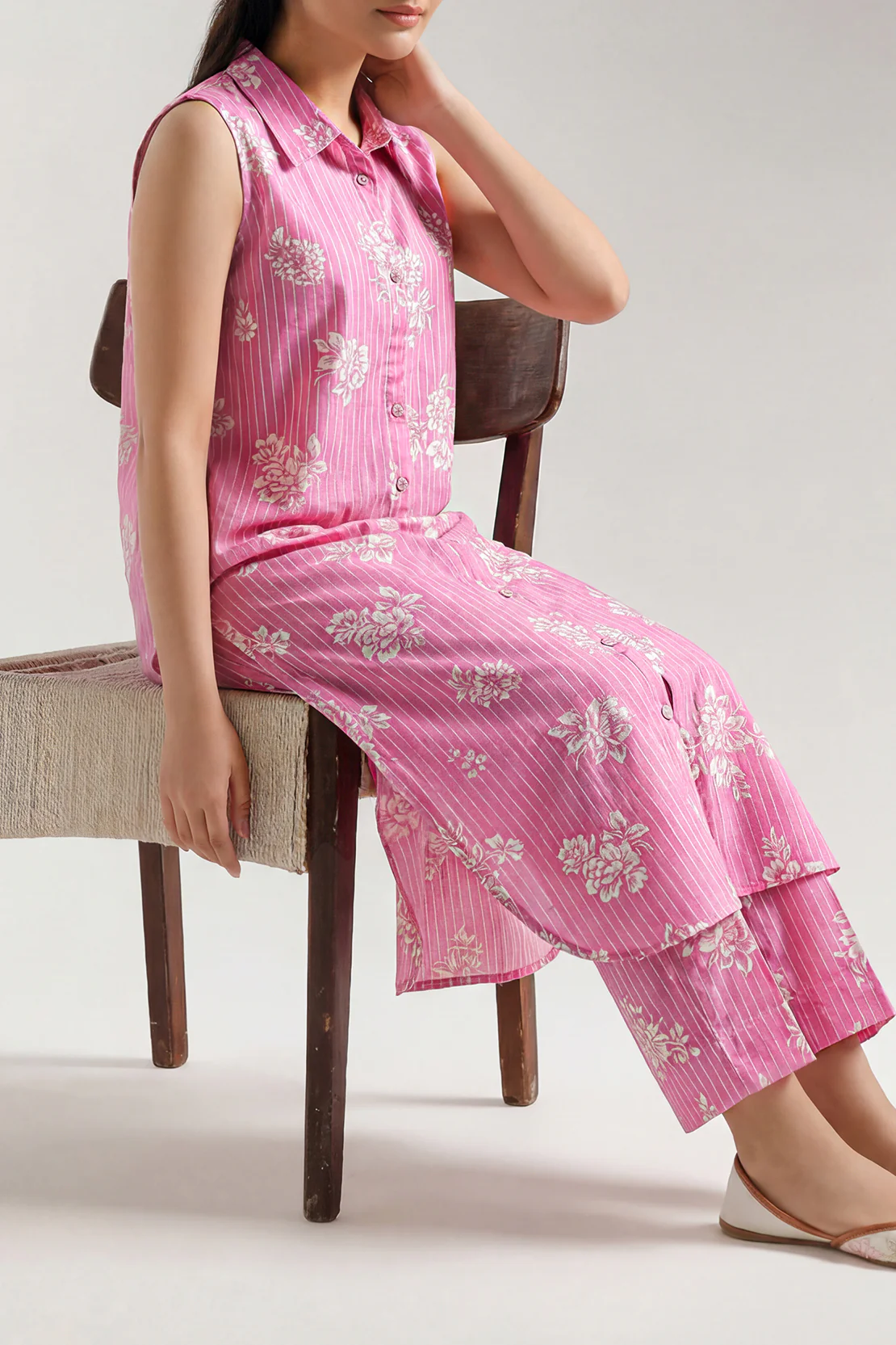Unstitched Printed Self Strip Lawn 2 Piece (Shirt/Trouser) - Image 2