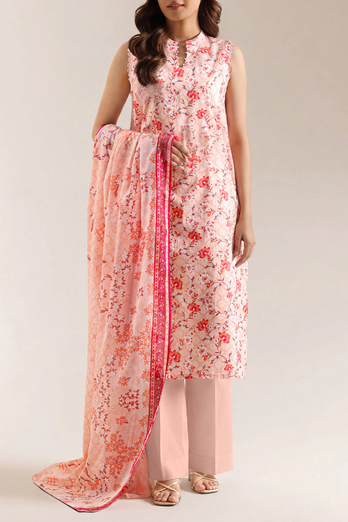 Unstitched Printed Self Strip Lawn 3 Piece