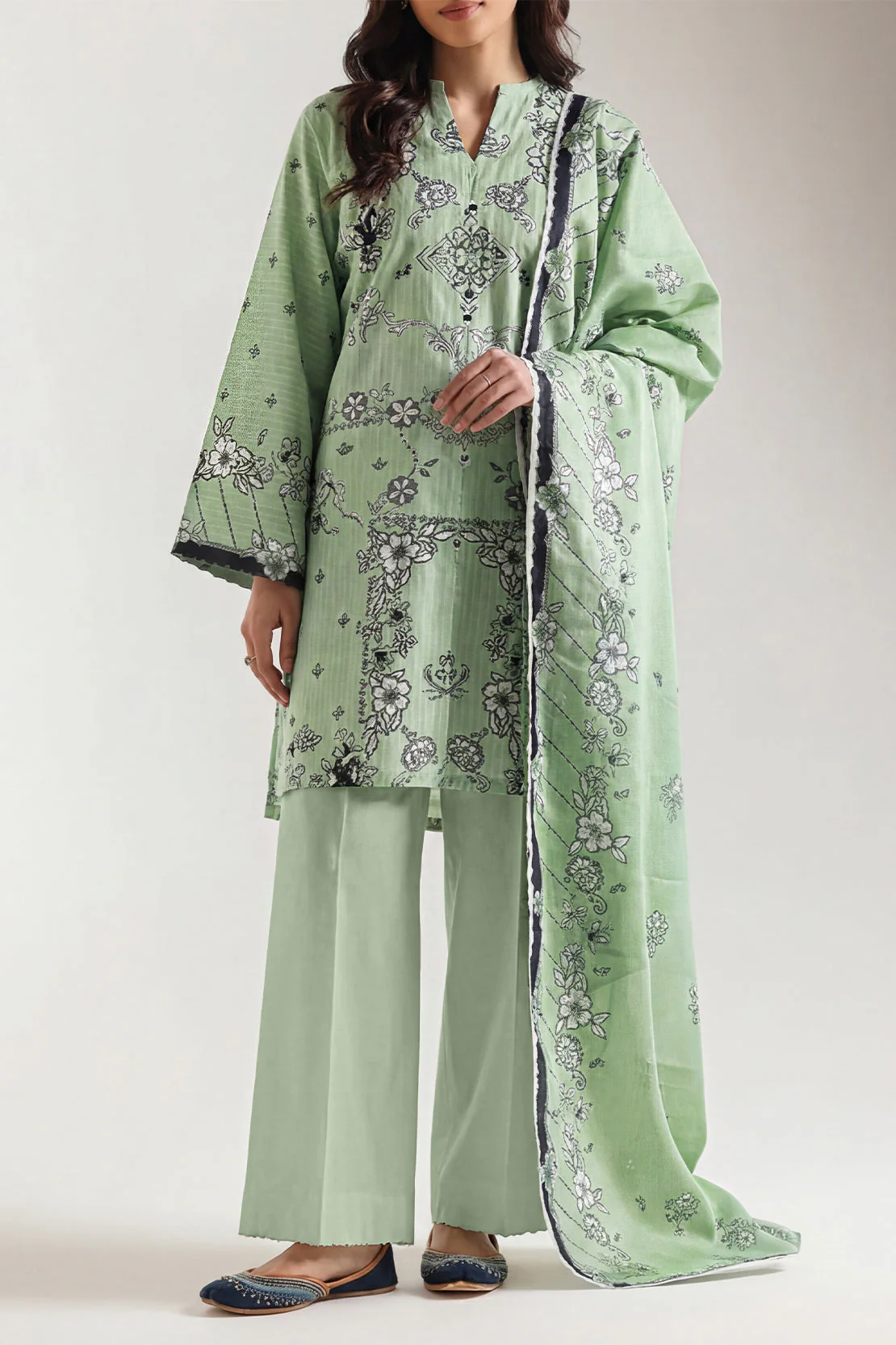 Unstitched Printed Self Strip Lawn 3 Piece - Image 2