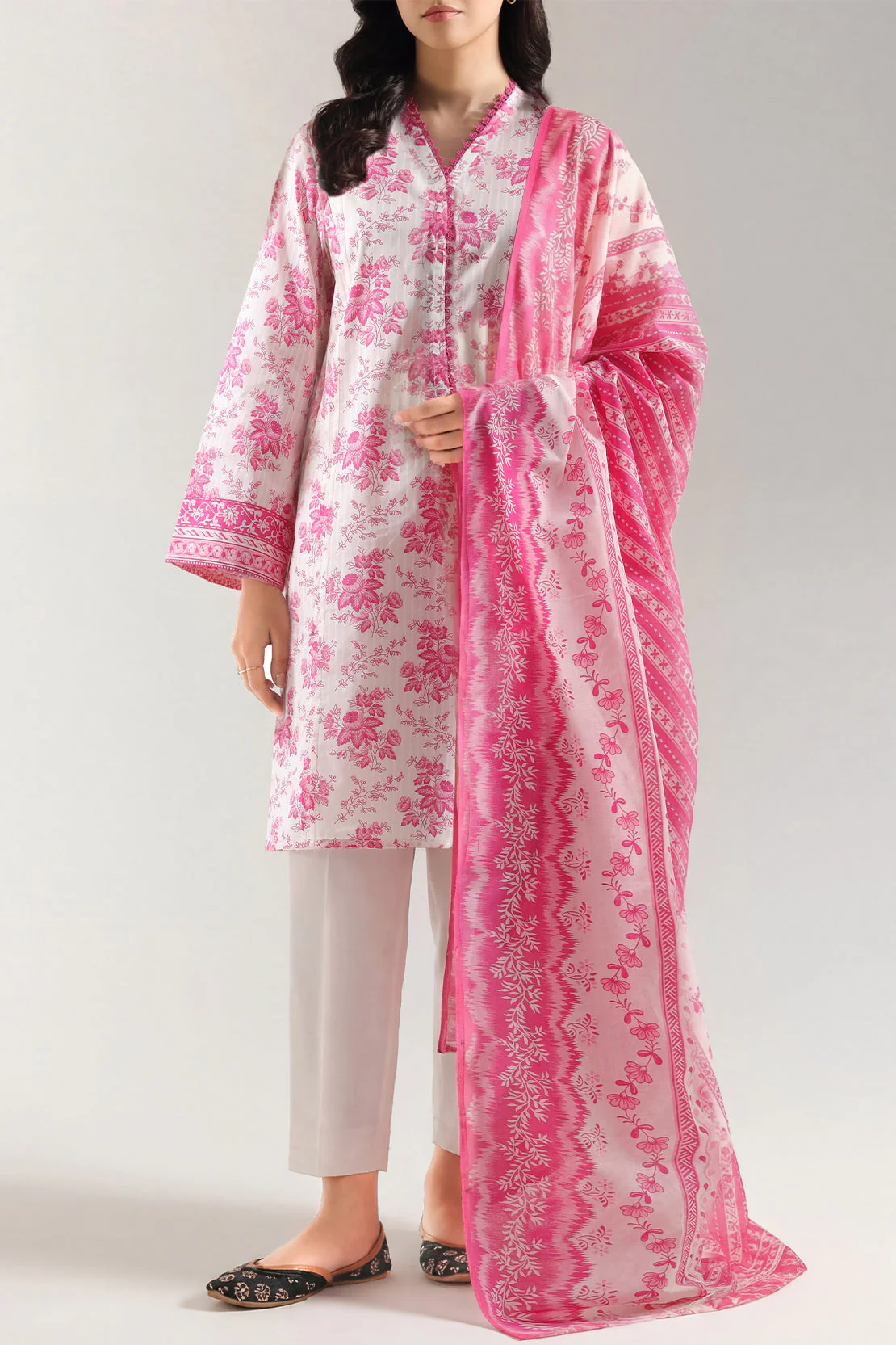 Unstitched Printed Self Strip Lawn 3 Piece
