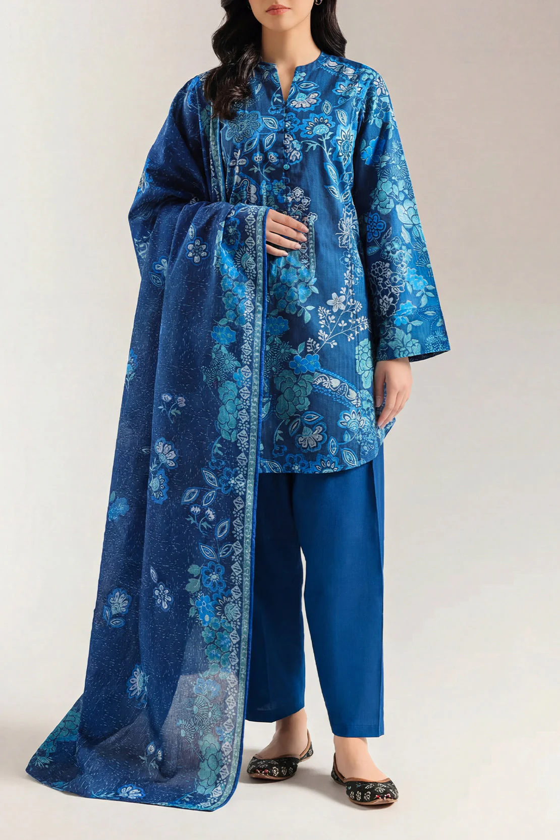 Unstitched Printed Self Strip Lawn 3 Piece