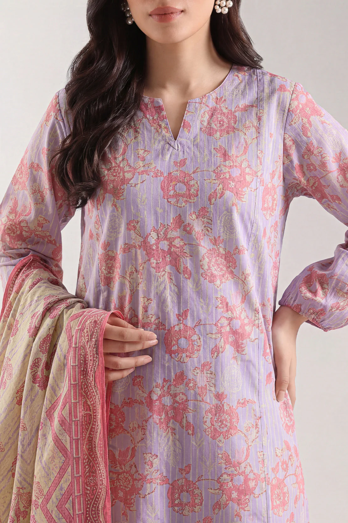 Unstitched Printed Self Strip Lawn 3 Piece