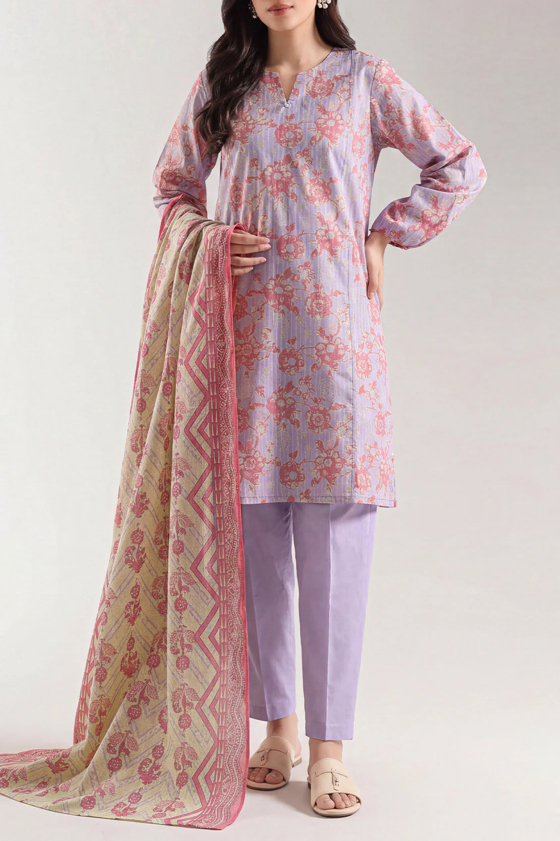 Unstitched Printed Self Strip Lawn 3 Piece - Image 3