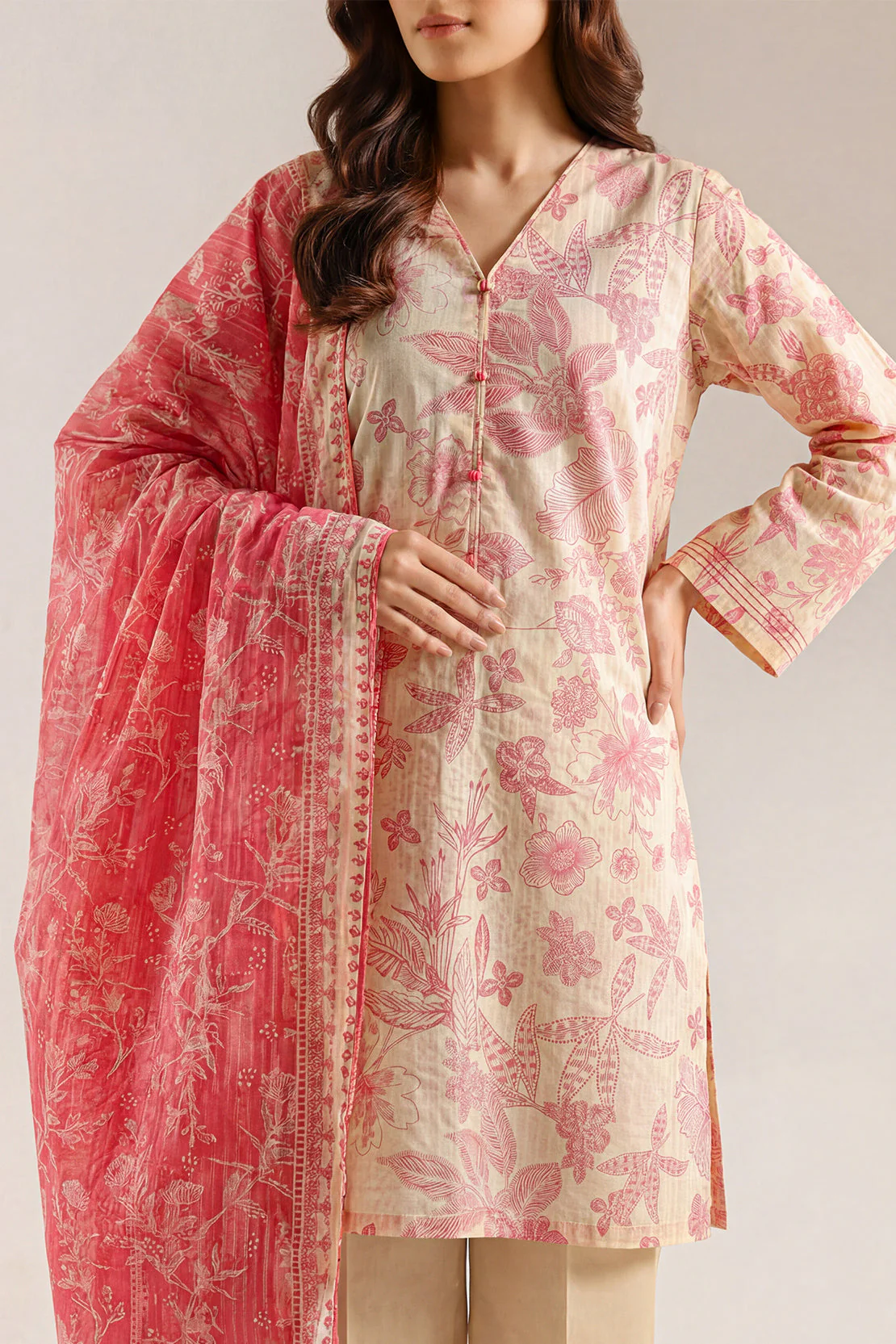 Unstitched Printed Self Strip Lawn 3 Piece - Image 3