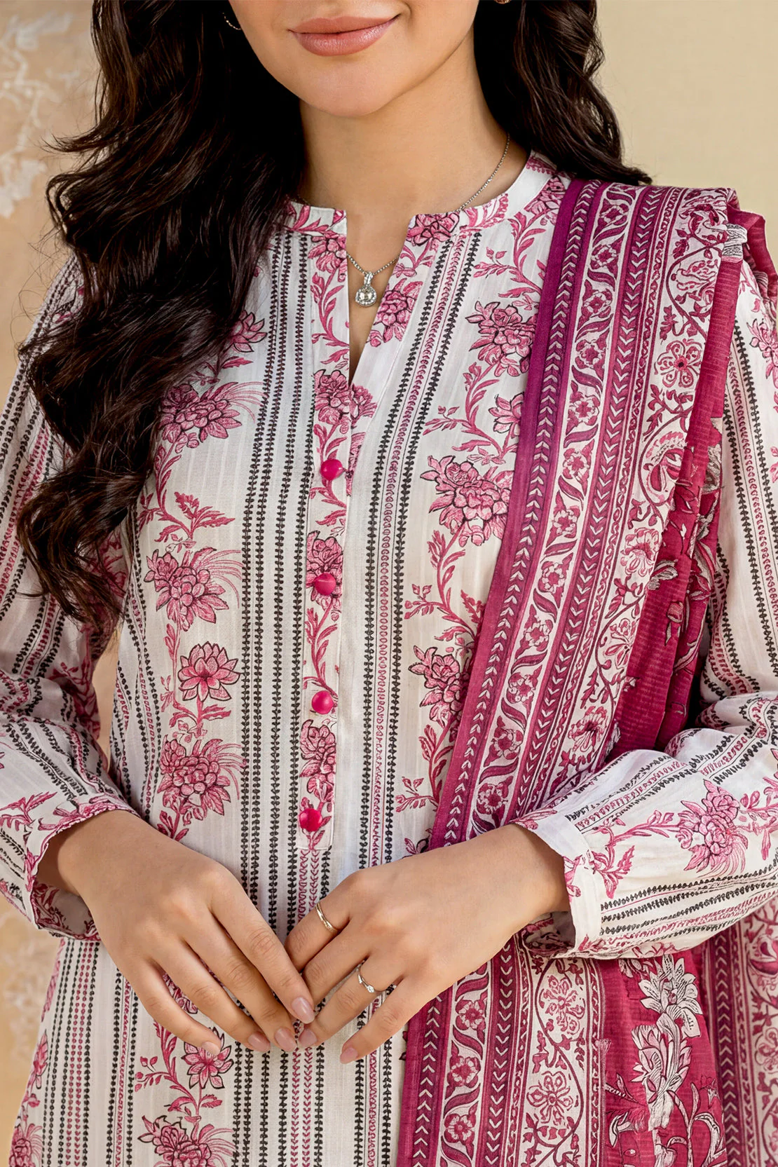 Unstitched Printed Self Strip Lawn 3 Piece - Image 2