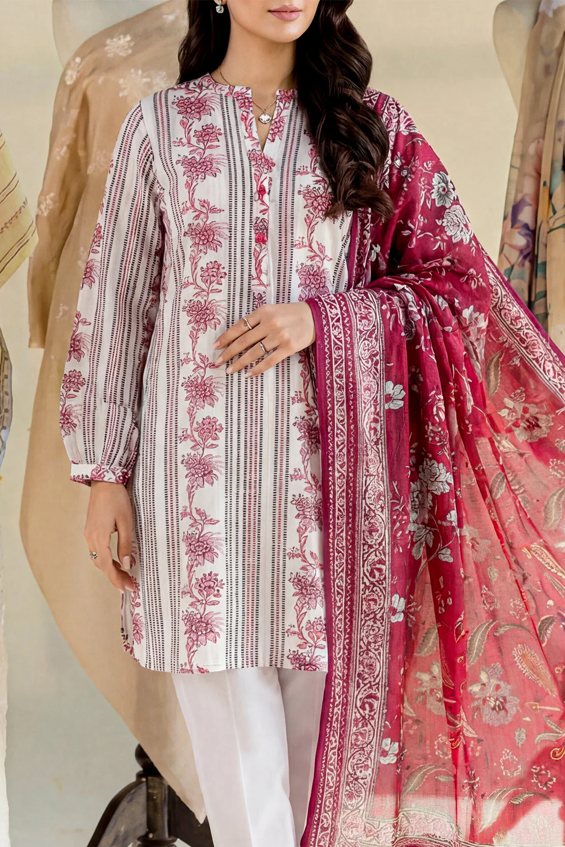 Unstitched Printed Self Strip Lawn 3 Piece - Image 3