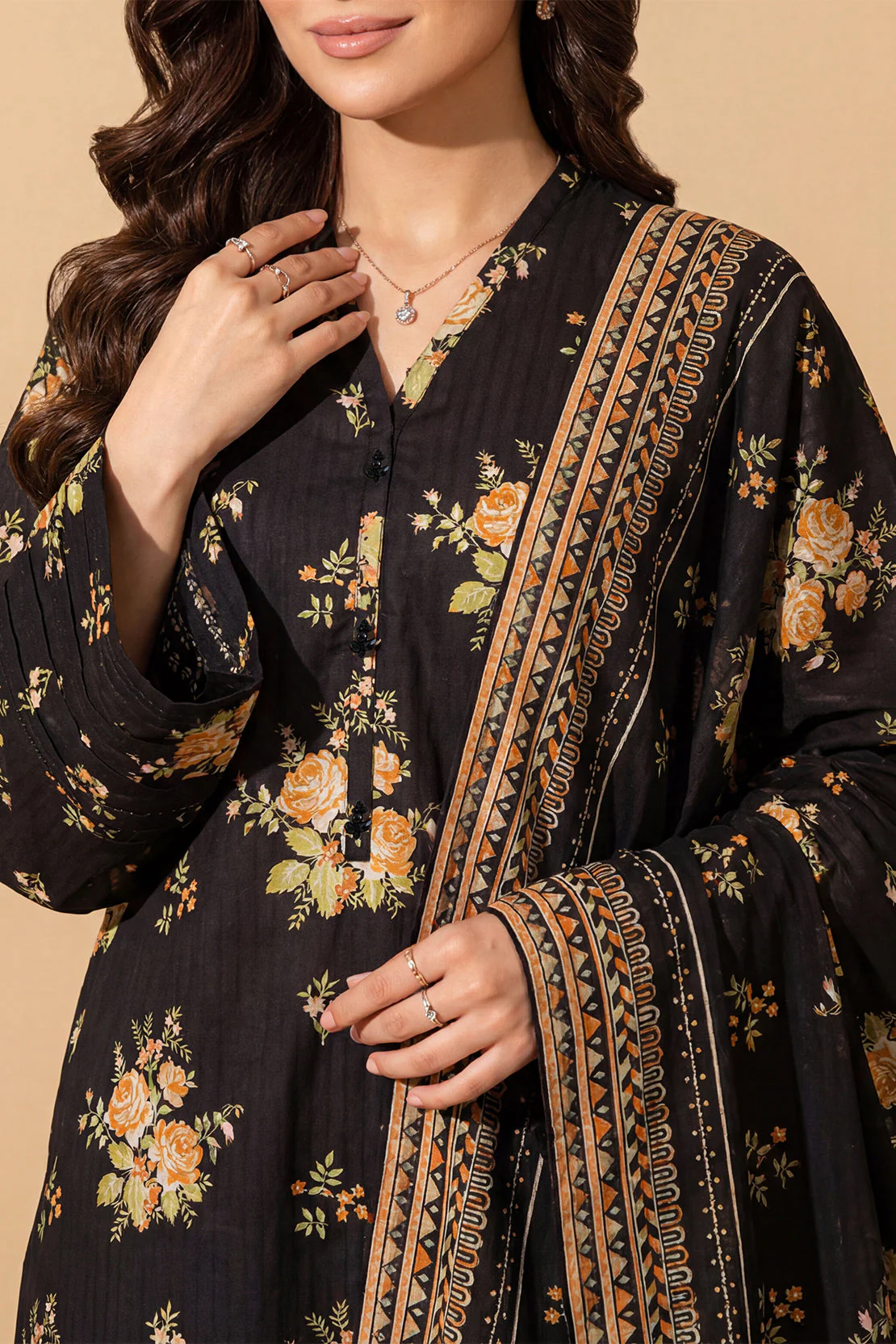 Unstitched Printed Self Strip Lawn 3 Piece - Image 2
