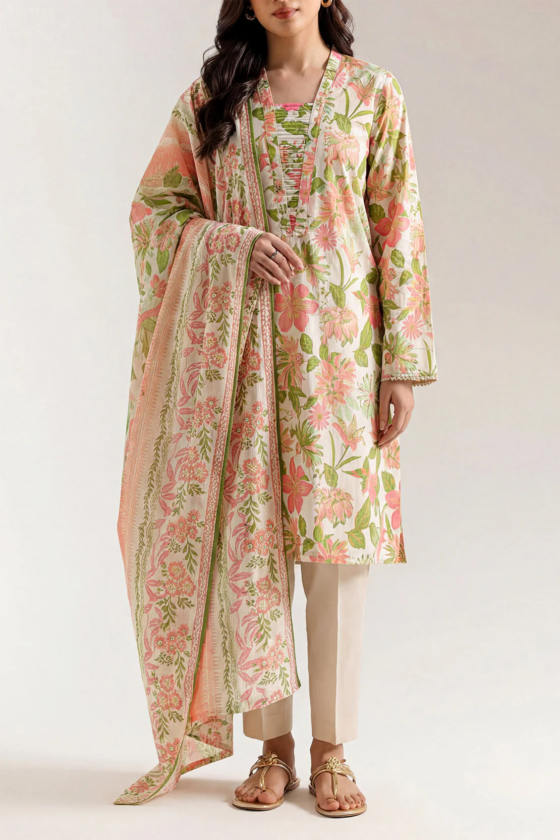 Unstitched Printed Self Strip Lawn 3 Piece
