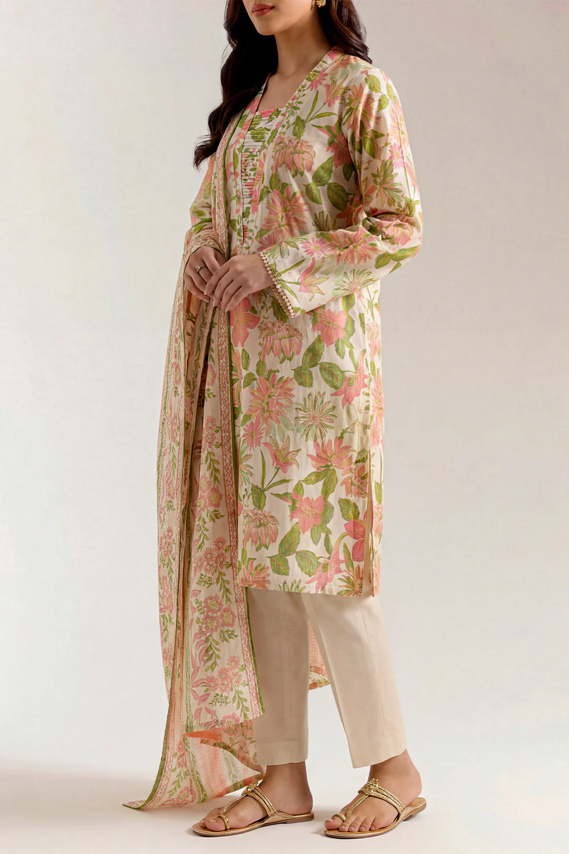 Unstitched Printed Self Strip Lawn 3 Piece - Image 2