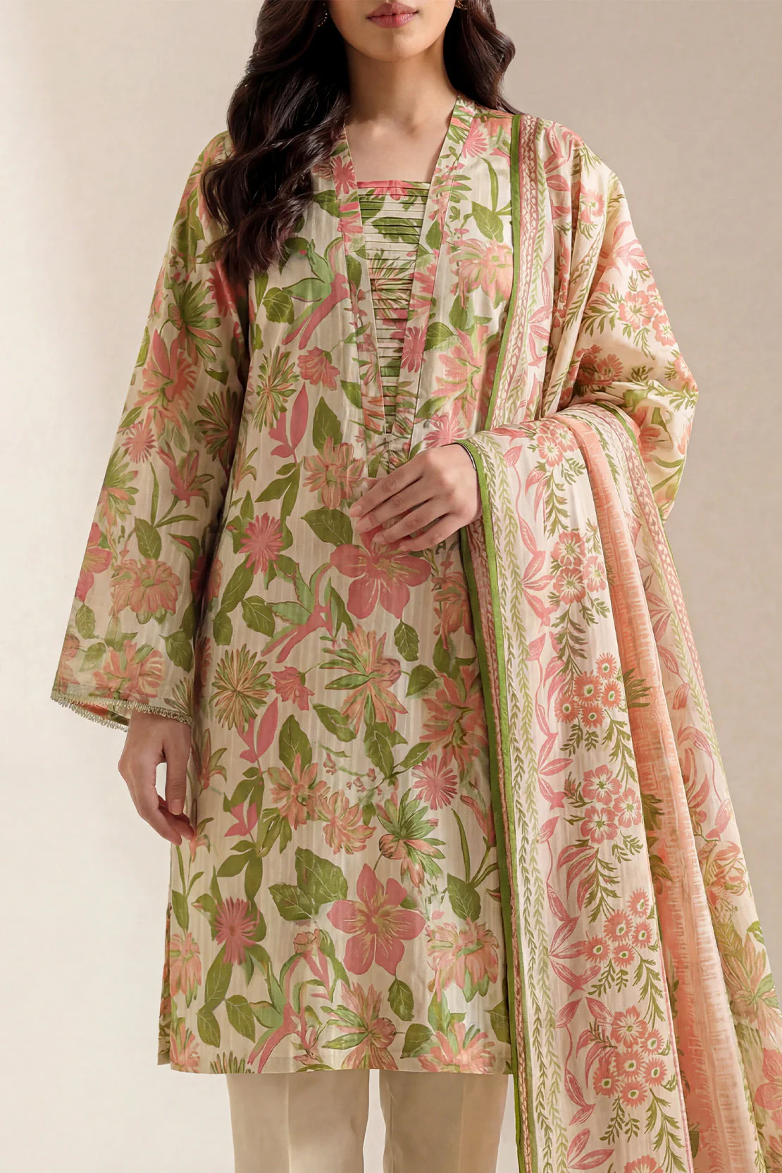 Unstitched Printed Self Strip Lawn 3 Piece - Image 3